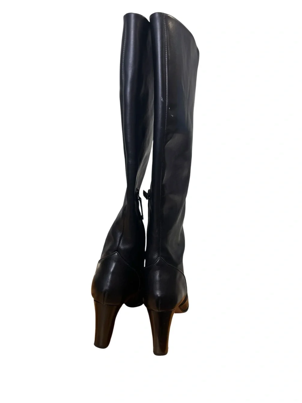 Avellini Black Leather Knee High Boots Pointed Toe Block Heel Italy EU 39